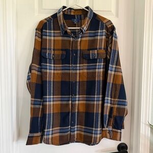 George Men's Plaid Flannel Button-Down Shirt - Navy & Brown